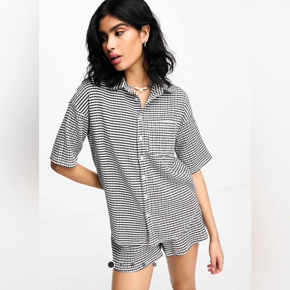 the frolic swimwear - Stylish Black/ White Gingham Button Down Shirt/Shorts set